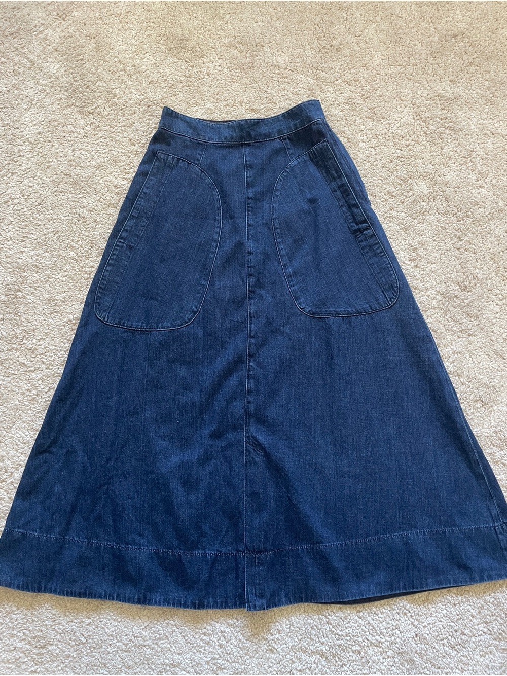 Toast Dark Blue Denim Pockets A-Line Maxi Skirt size 6